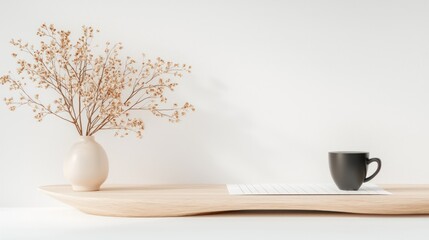 Minimalist Tabletop Still Life with Dried Flowers and Coffee Cup