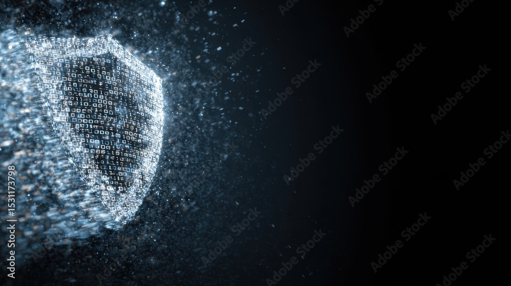 Poster Shield of Binary Code Illuminates a Login Field, Enhancing Digital Security and Protecting Online Access