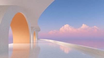 Minimalist Terrazzo Archway with Sunset View