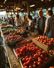 Vibrant Tomatoes at a Rustic Outdoor Farmers Market