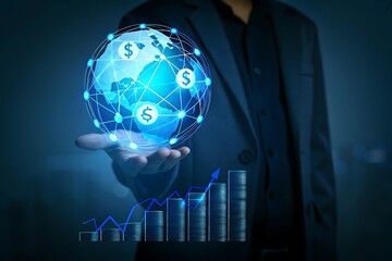 Global rate currency exchange inflation finance trade price, financial transfer technology, online business savings. Stock trading