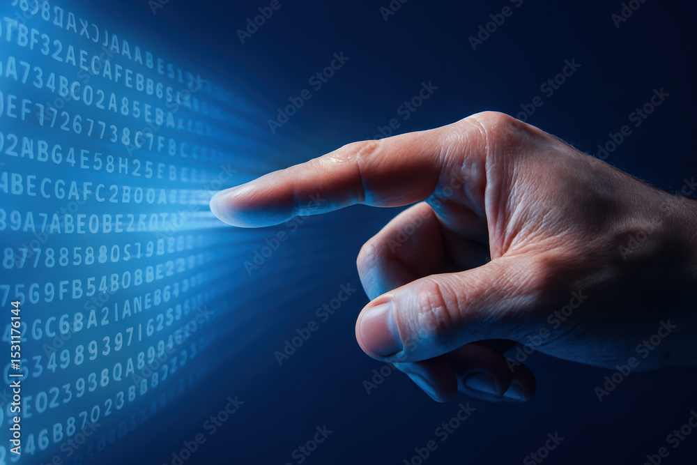 Poster interaction with digital data illustrates the concept control and analysis in a business environment
