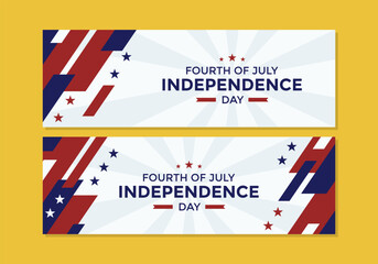 Fourth of July banner template banner set on yellow background with American flag elements such a star shape, red and blue color