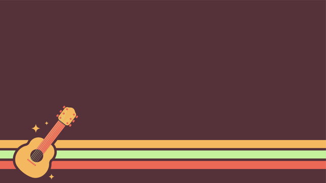 Brown copy space background with flat illustration of a guitar suitable for an event related to music and entertainment