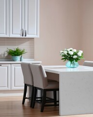 Modern Kitchen Interior with Pale Apricot Walls and Warm Taupe Accents