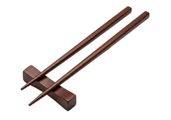 Dark brown wooden chopsticks in holder isolated on transparent background