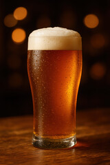 This captures the refreshing appeal and craftsmanship behind a tall pint glass amber ale symbolizing quality and tradition in the beverage industry