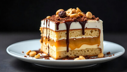 Delicious Peanut Butter and Chocolate Layer Cake Slice