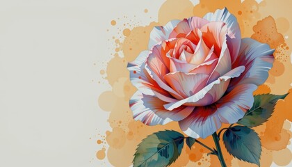 Watercolor rose, elegant pink bloom with artistic paint splashes floral art decor