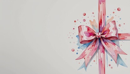 Elegant pink bow with watercolor spots, a decorative touch for gifts and celebrations