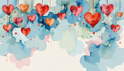 Watercolor hearts seamless pattern, romantic pink and red design on white for valentine's day