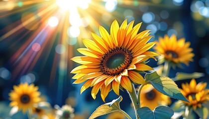 Radiant sunflower in full bloom under the summer sun, a captivating closeup sunflower