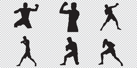 Silhouette Icon Set of a Boxer Throwing a Punch  Minimalist Boxing Action Icons EPS 10