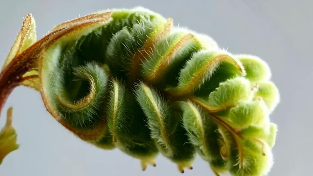 Close-up of a Fresh Green Fern Frond Unfurling with Detailed Texture and Color