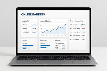 Online Banking Dashboard Displayed on Modern Laptop &ndash; Tech Finance Concept