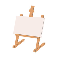 Wooden table easel with white canvas. Painting supplies, equipment for the artist. Flat vector illustration. Isolated.