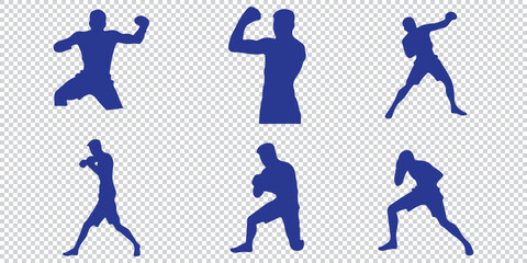 Silhouette Icon Set of a Boxer Throwing a Punch  Minimalist Boxing Action Icons EPS 10