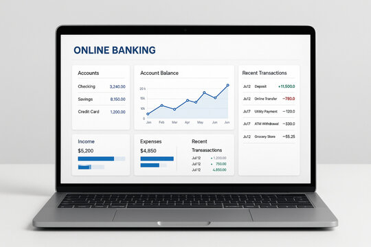 Online Banking Dashboard Displayed on Modern Laptop – Tech Finance Concept