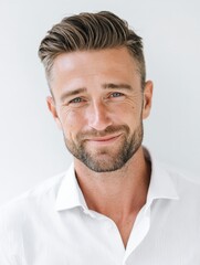 Obraz premium Happy man portrait, stylish, clean style. Ideal for websites, advertising, and social media.