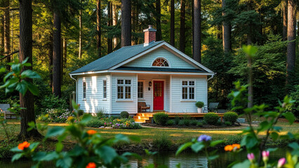 house in the woods, old house in the village, hut in the jungle, river, stone bridge
