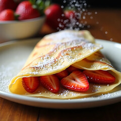 Delicious Fruit Crepe with Strawberries, Bananas, and Chocolate Sauce