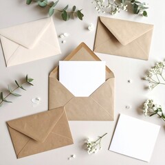 Beige Envelope Mockup Flat Lay