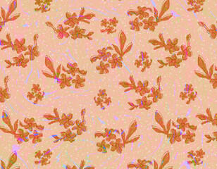 Peach Floral Seamless Pattern, Glittery Flowers