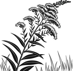 Black silhouettes of plants with a seamless floral pattern of leaf, branch, and grass illustrations