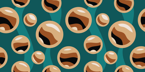 Seamless pattern.Circles wavy lines, bubbles on a green background. Vector illustration.
