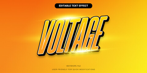 Editable voltage text effect with sharp bold font and glowing yellow orange gradient for tech or energy designs