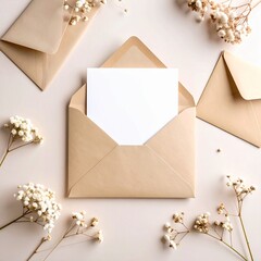 Beige Envelope Mockup Flat Lay