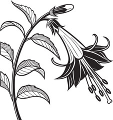 A striking black and white vector illustration of a lily tattoo, showcasing intricate floral design elements