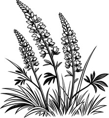 Seamless black and white floral pattern with intricate leaf and flower silhouettes for elegant vintage nature inspired vector design