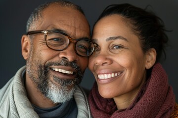 Portrait of a happy multicultural couple in their 40s exchanging glances