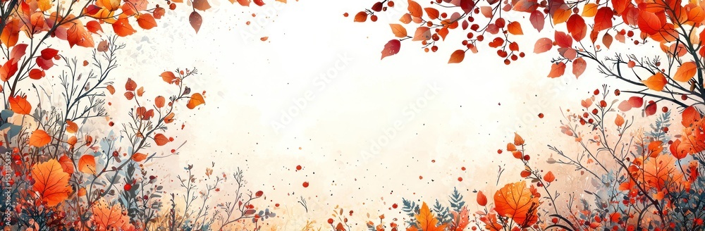 Wall mural autumn leaves and berries in warm tones framing textured background with space in center for seasona
