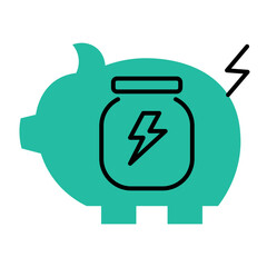 A clean green piggy bank with a lightning bolt image, symbolizing savings and energy storage in a compact form.