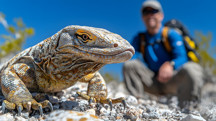 Galapagos land iguana close up encounter