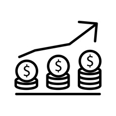 Success from business investment, Growth of business profits, Stock market returns, Concept of financial success, coins with very high growing financial graphs.