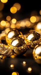 Gleaming Golden Ornaments and Twinkling Lights for Holiday Celebration