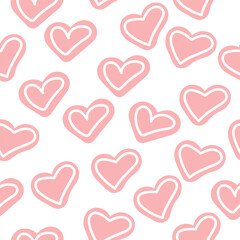 Hand drawn hearts seamless pattern. Continuous line drawing of a heart, black and white vector minimalist love concept illustration.