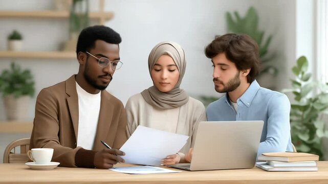 Volunteer lawyer provides legal aid support to refugees in a clinic setting.