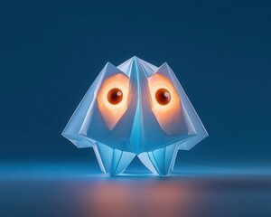 Playful origami slime monster with soft rounded folds, glowing eyes, and a bubbly, gelatinous shape
