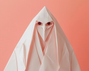 Origami nightmare creature with twisted, surreal folds, existing between dream and reality