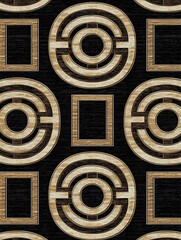 Ornate geometric pattern with circular and square vintage-style figures