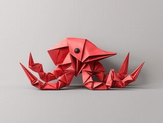 Origami Lovecraftian monster with infinite folded mouths, twisting geometric limbs, and eerie symmetry