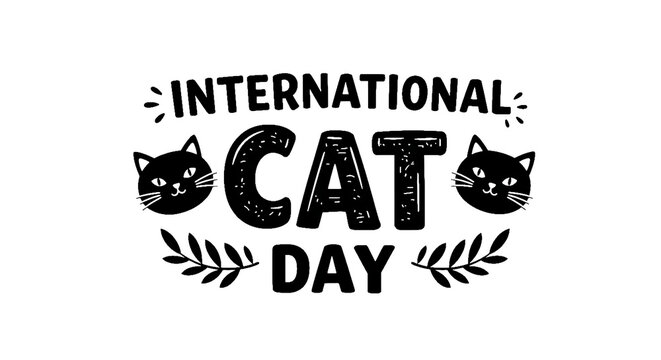 International cat day celebration graphic design with cute cat faces and floral elements