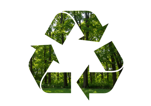 Recycle symbol with forest image isolated on transparent background - Powered by Adobe