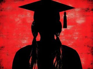Silhouette of a graduate, academic achievement on grunge red background