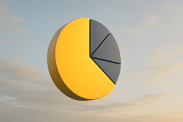 3D Pie Chart Visualization with Yellow and Gray Segments Against Sky