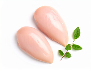 Raw chicken breast or chicken fillet top view isolated on white background